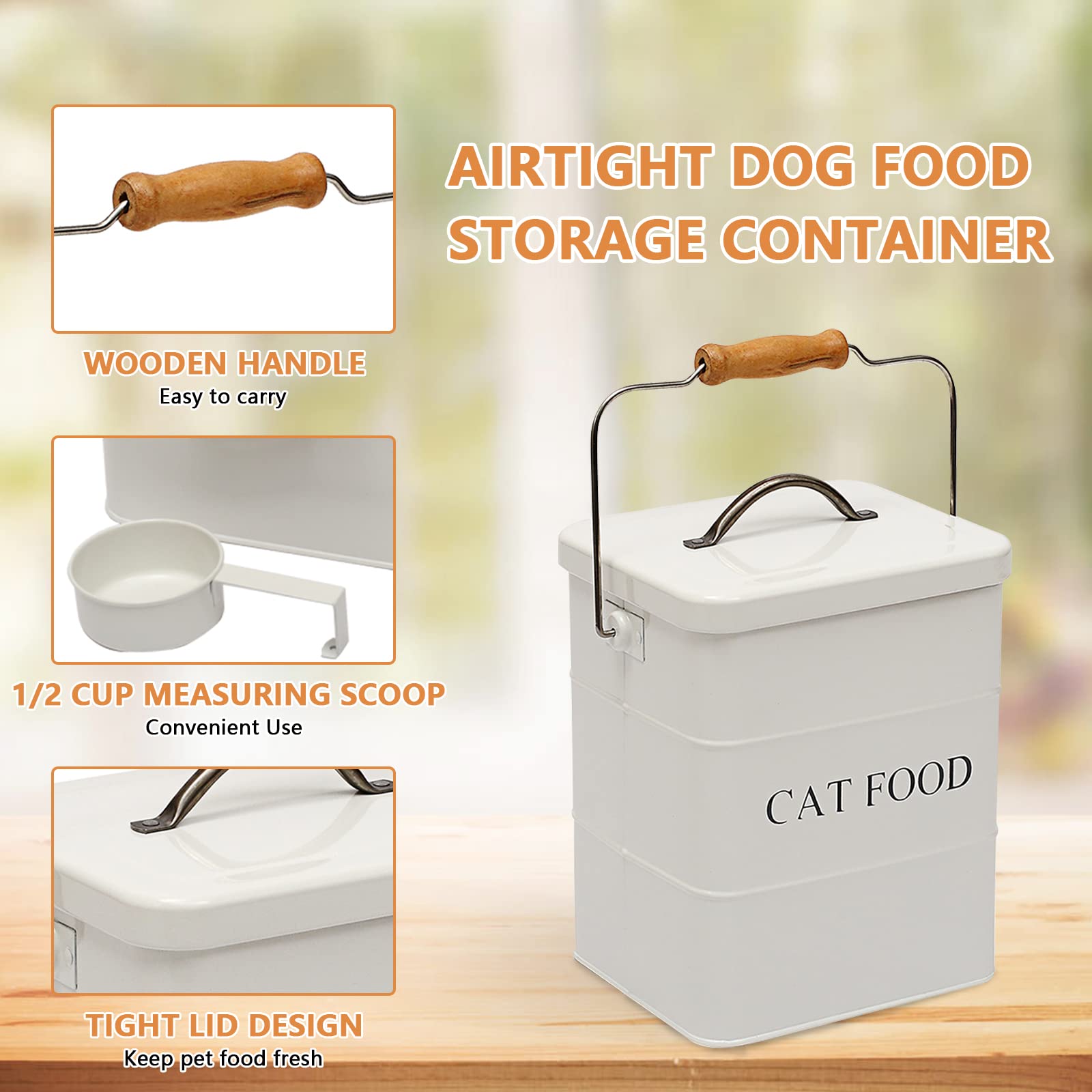 Premium Cat Treats & Food Storage Tin with Lid & Spoon - Airtight Pet Food Container for Freshness - Perfect for Travel, Home & Kitchen Use
