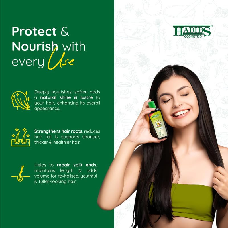 Habibs Herbal Hair Oil for Strong, Long & Thick Hair - Natural Scalp Nourishment, Hair Fall Control & Growth Stimulation - Paraben & Silicone Free - 100ml (Pack of 1) - Perfect for Daily Hair Care & Scalp Massage