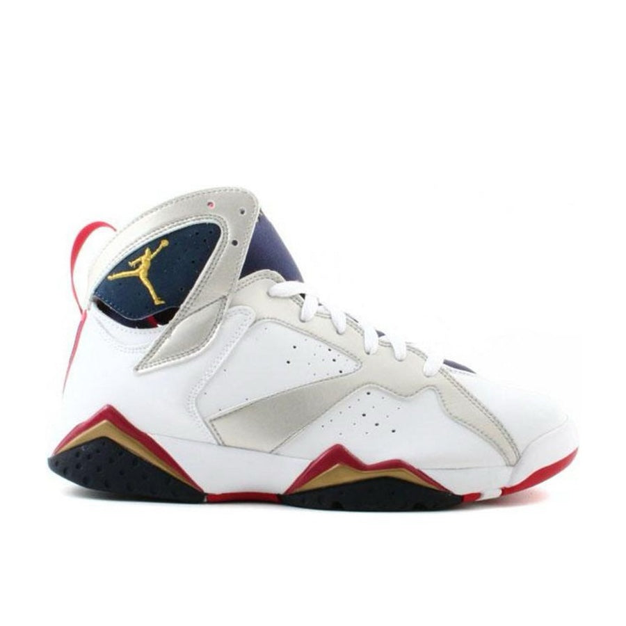 Air Jordan 7 Retro 2004 Olympic White Metallic Gold Navy True Red Basketball Shoes - Men's High-Top Sneakers for Streetwear & Sports Performance