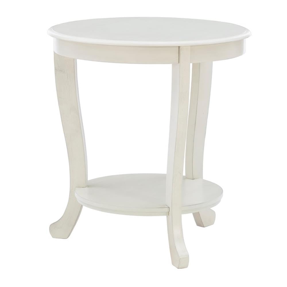 Pemberly Row Round Transitional Wood Side Table with Shelf - White Multi-Step Finish | Perfect for Living Room, Bedroom & Office Decor