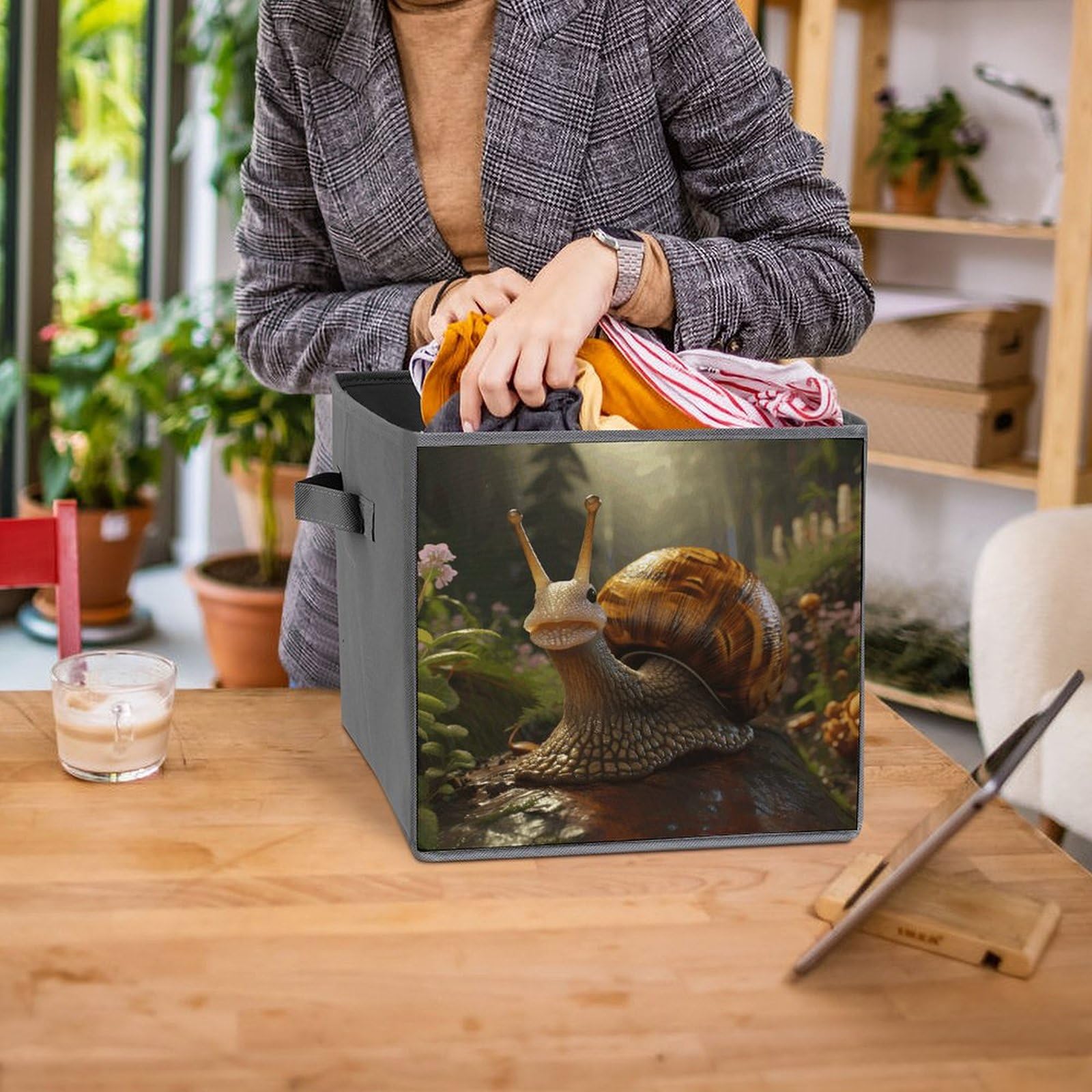 2PCS Foldable Storage Bins with Handles - Large Capacity Cartoon Snail Printed Storage Boxes for Playroom, Office & Home Organization | Perfect for Toys, Books & Clutter Control
