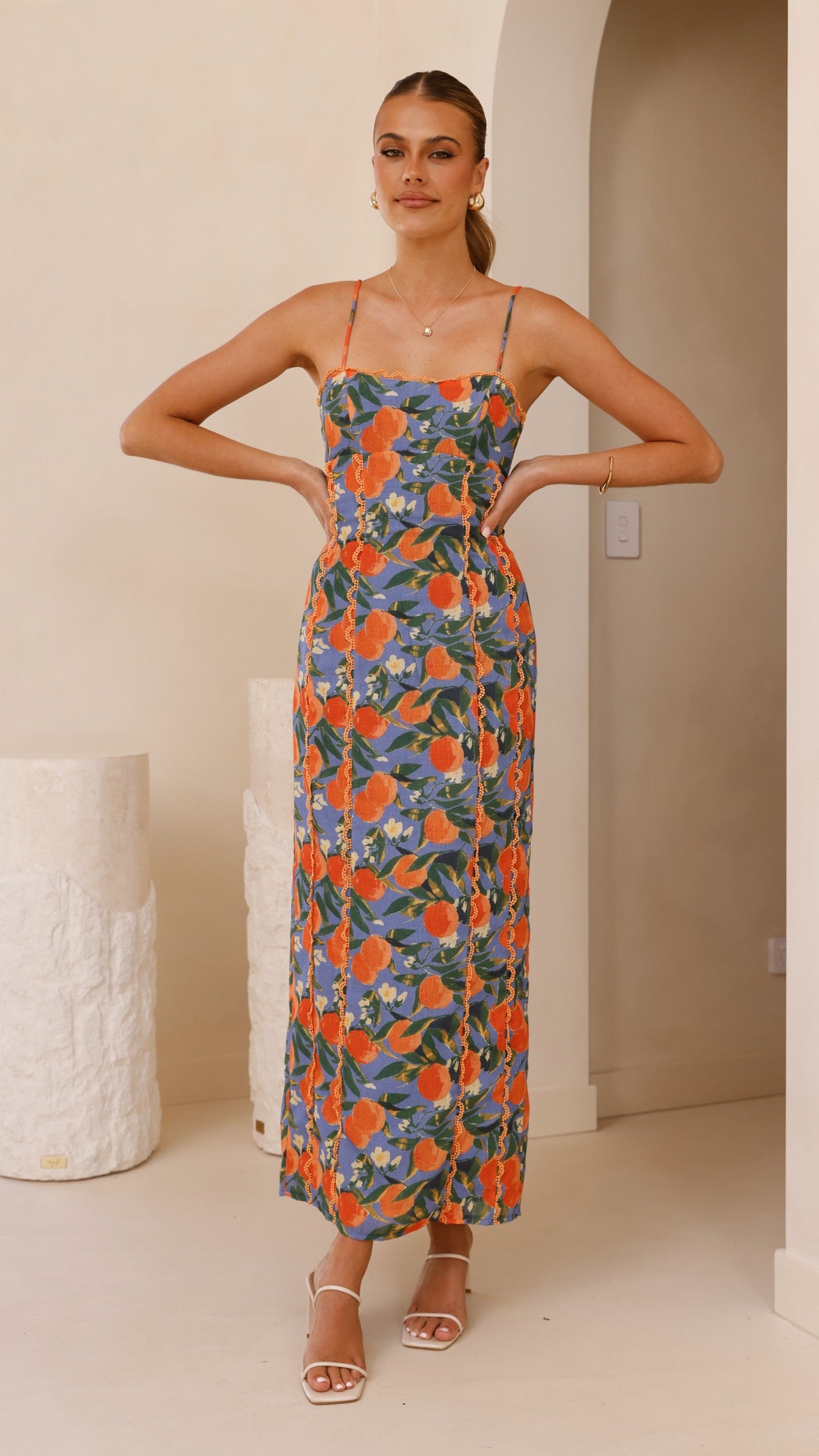 Carlia Midi Dress - Floral Orange Print Summer Dress for Women | Beach Vacation, Party & Casual Wear