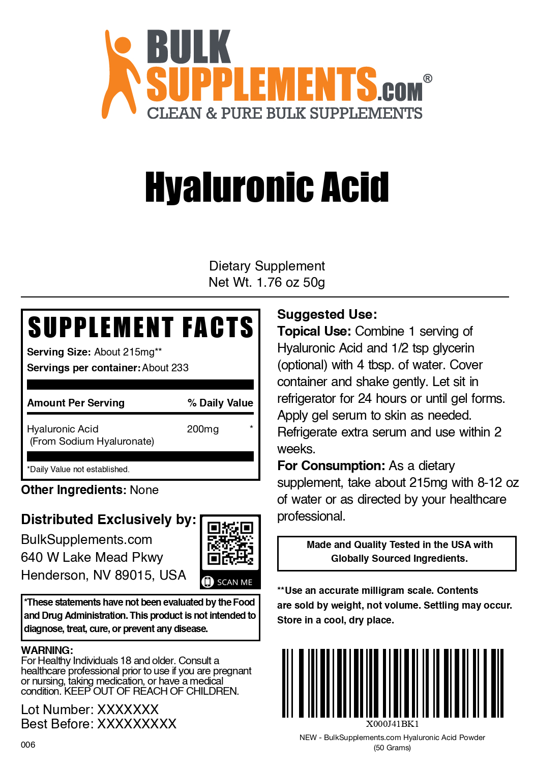 Pure Hyaluronic Acid Powder for Skin Care - Hydrating & Anti-Aging Facial Serum Ingredient | DIY Skincare, Moisturizer Boost, Joint Health Supplement