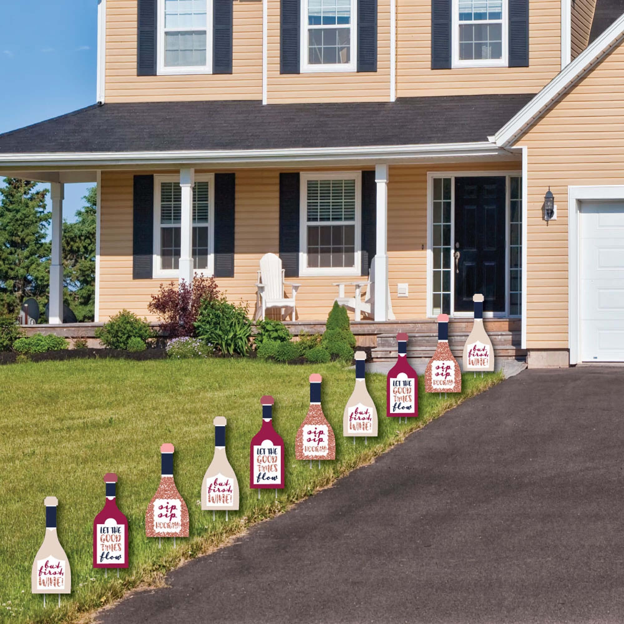 Big Dot of Happiness But First, Wine Tasting Party Yard Decorations - 10 Piece Set for Outdoor Garden, Backyard, and Patio Wine Events