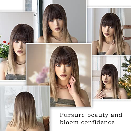 Short Ombre Blonde Wig with Light Bangs - Natural Looking Synthetic Hairpiece for Cosplay, Costume Parties & Everyday Fashion