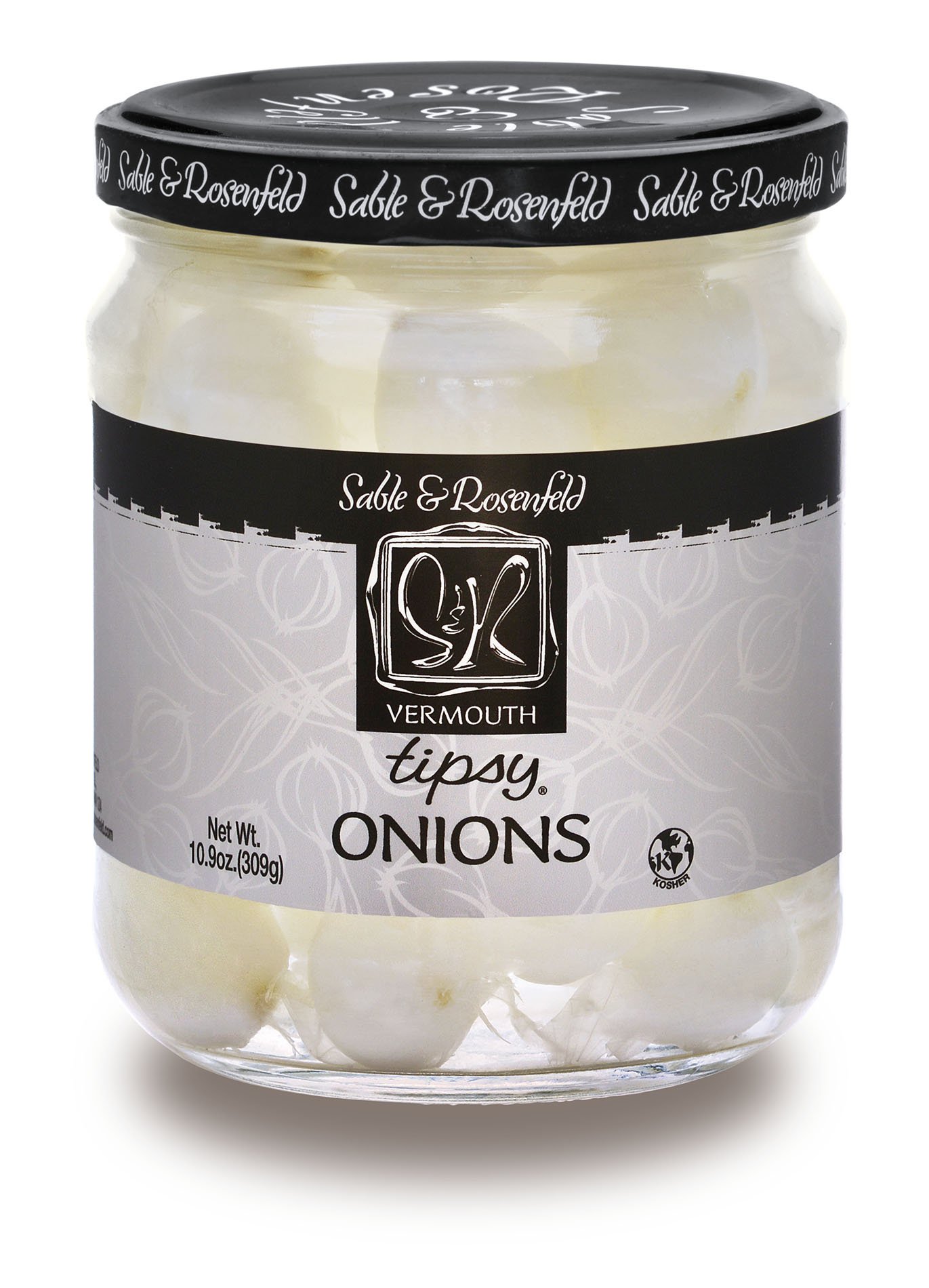 Premium Tipsy Cocktail Onions in Jar with French Vermouth - Gourmet Pickled Silverskin Onions for Martinis, Gibsons & Cocktails - Kosher Parve Snack & Appetizer - Sable & Rosenfeld - 10.9oz (Pack of 6) - Perfect for Home Bars, Dinner Parties & Holiday Entertaining