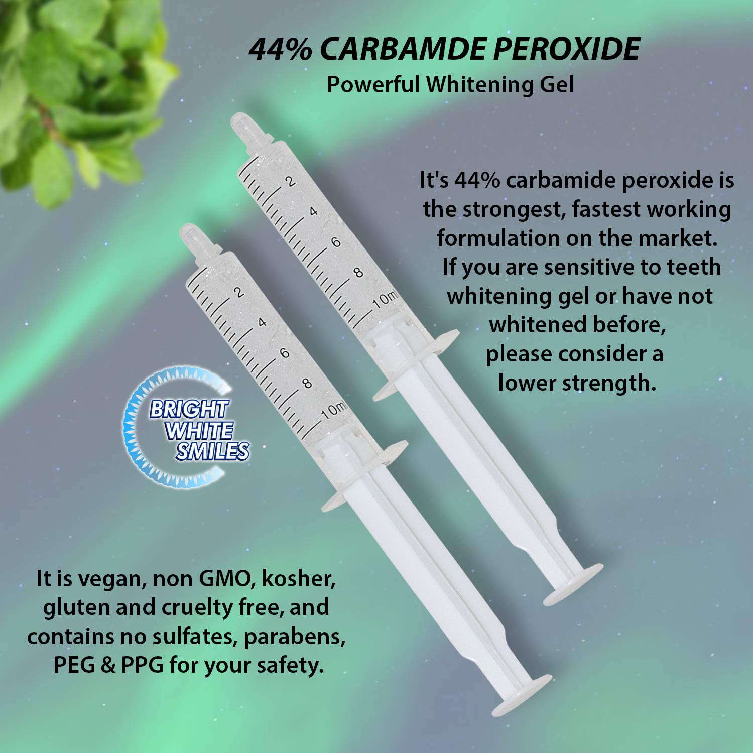 Bright White Smiles Teeth Whitening Refill Gel Kit - 4 x 10cc Syringes with 44% Carbamide Peroxide for Professional Teeth Bleaching - Perfect for At-Home Whitening & Dental Office Use