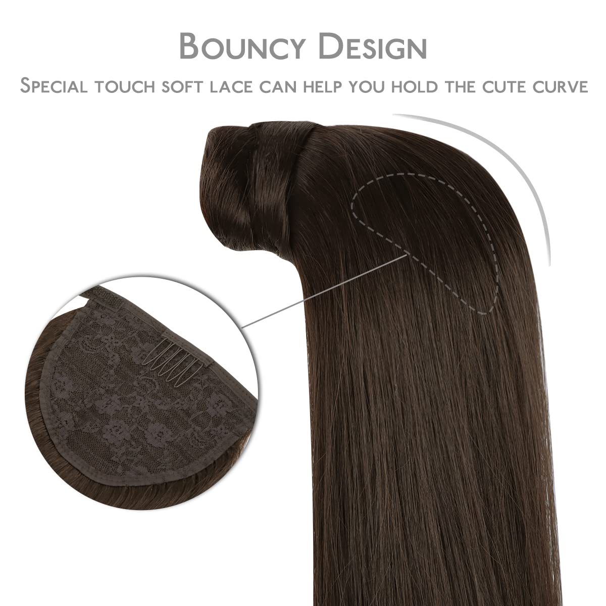 WENNALIFE 16 Inch Dark Brown Human Hair Ponytail Extension - 80g Clip-in Wrap Around Remy Hairpiece for Women | Perfect for Parties, Weddings & Everyday Styling