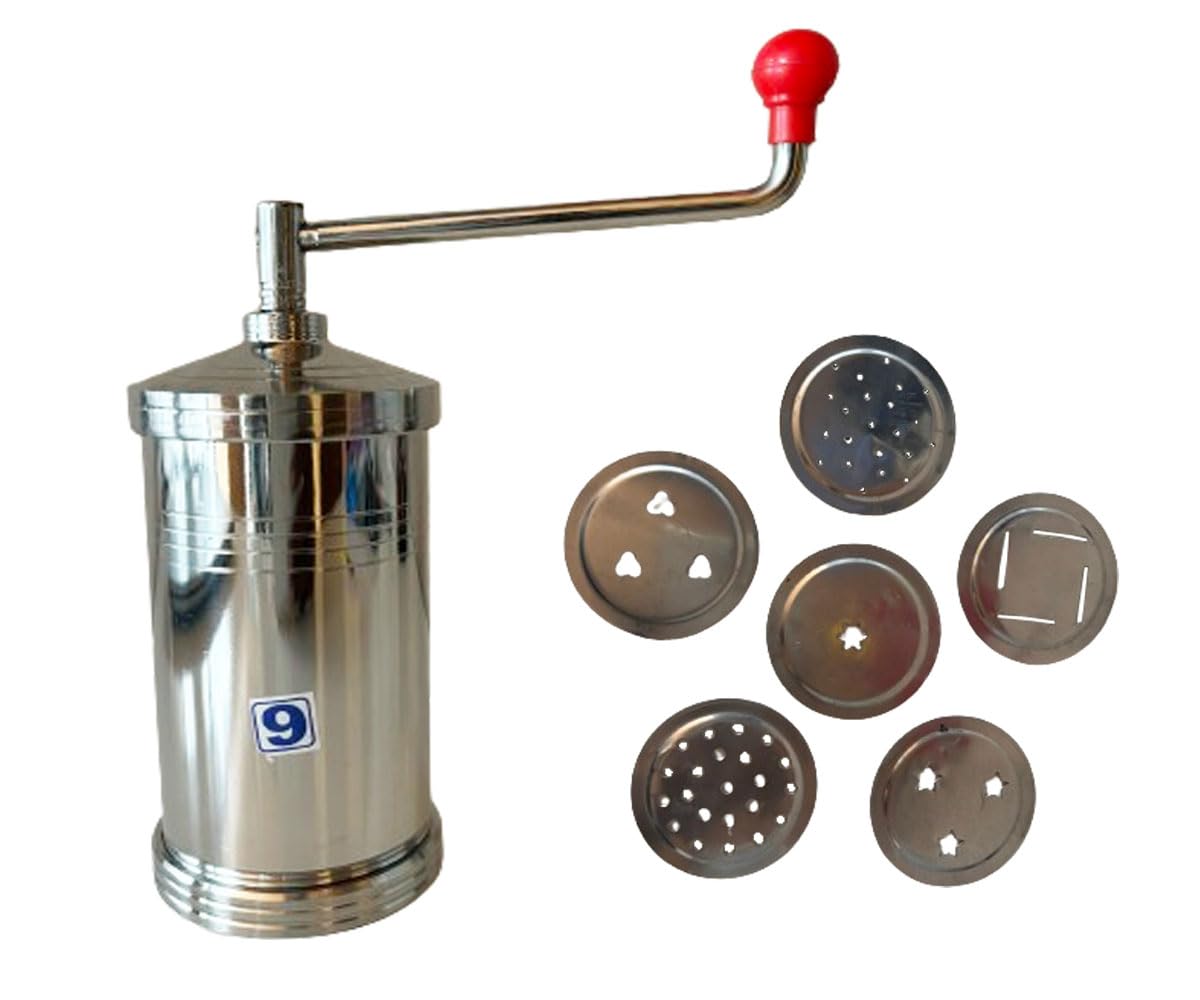 Premium Stainless Steel Sev Maker & Sancha - Manual Pasta Press Machine for Indian Snacks, Silver Color | Perfect for Homemade Sev, Noodles & Pasta | Ideal for Indian Cuisine, Cooking Enthusiasts & Restaurants
