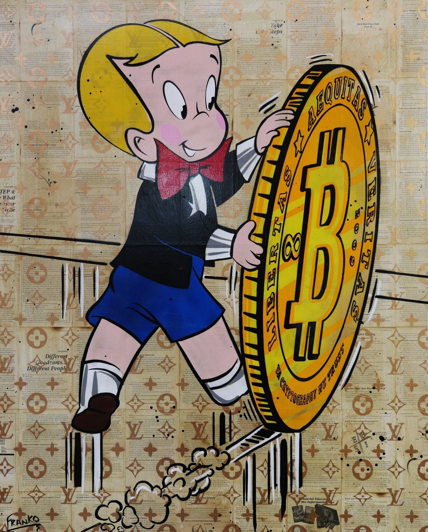 Richie Rich Bitcoin Design 120cm x 150cm Rolling Investment Tapestry - Perfect for Wall Decor, Dorm Room, or Cryptocurrency Enthusiast Gift