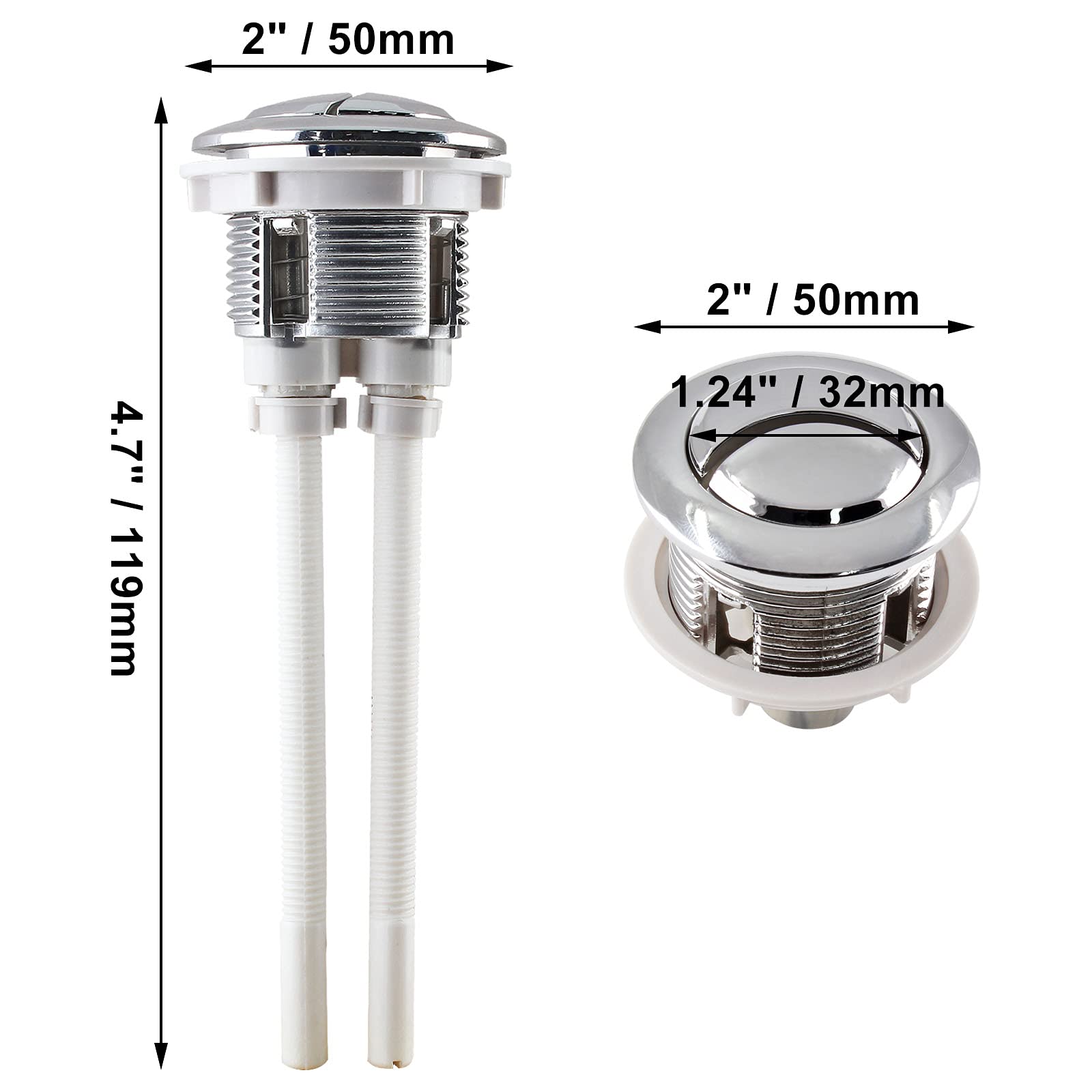 Murtenze 3Pcs 1.5 Inch Toilet Tank Buttons - Dual Flush Round Plastic Threaded Replacement Buttons (38mm Diameter, Silver) - Perfect for Bathroom Renovation & Water Conservation
