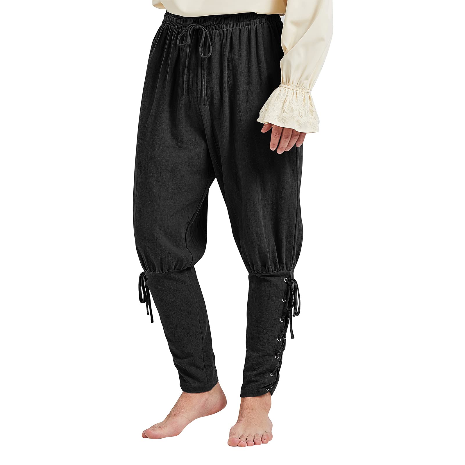Men's Pirate Pants - Medieval Viking Navigator Cosplay Costume with Drawstring Ankle Bands | Perfect for Renaissance Fairs, Halloween Parties & LARP Events