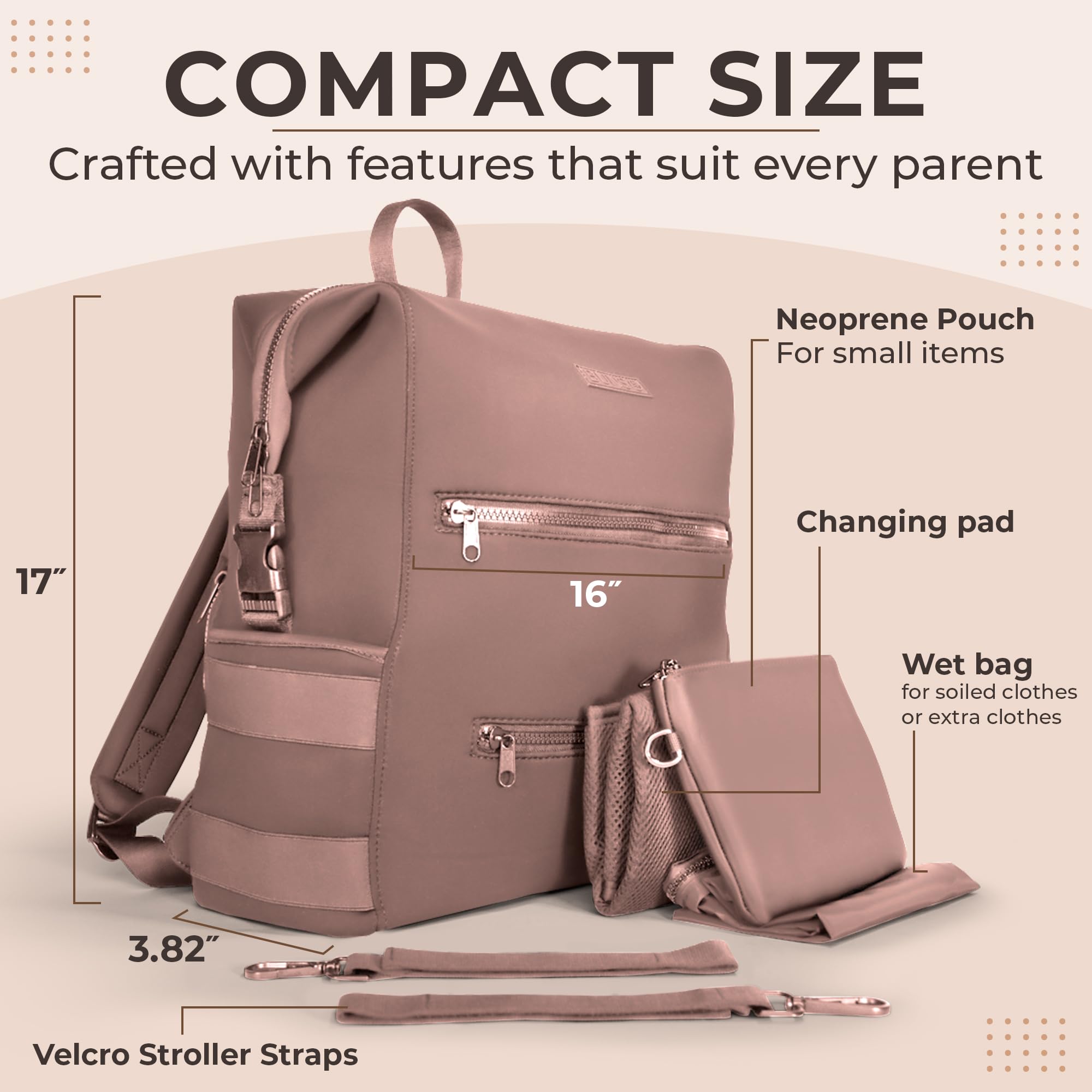 Waterproof Neoprene Diaper Backpack for Baby Girls - Lightweight Minimalist Design with Changing Pad, Pouch & Stroller Straps | Perfect for Travel, Daycare & On-the-Go Parents (Mauve)