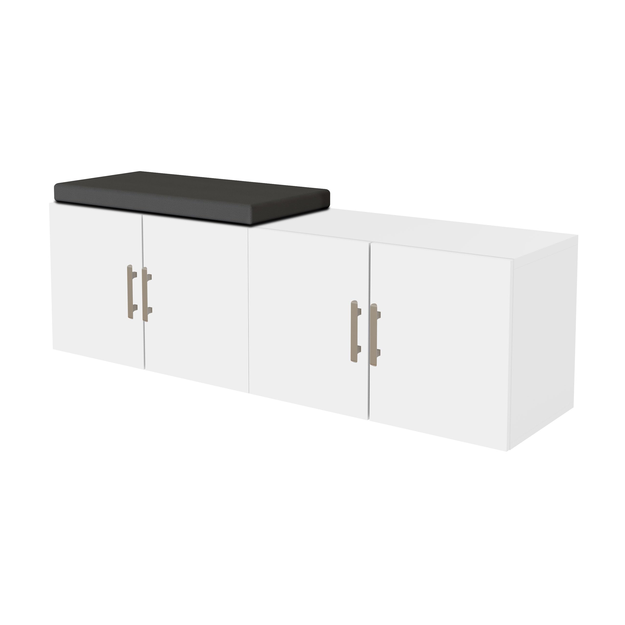 Uplift Desk MoPac Credenza - White with Brushed Nickel Handles, White Base & Gray Cushion | Modern Home Office Storage Solution for Files, Supplies & Electronics Organization