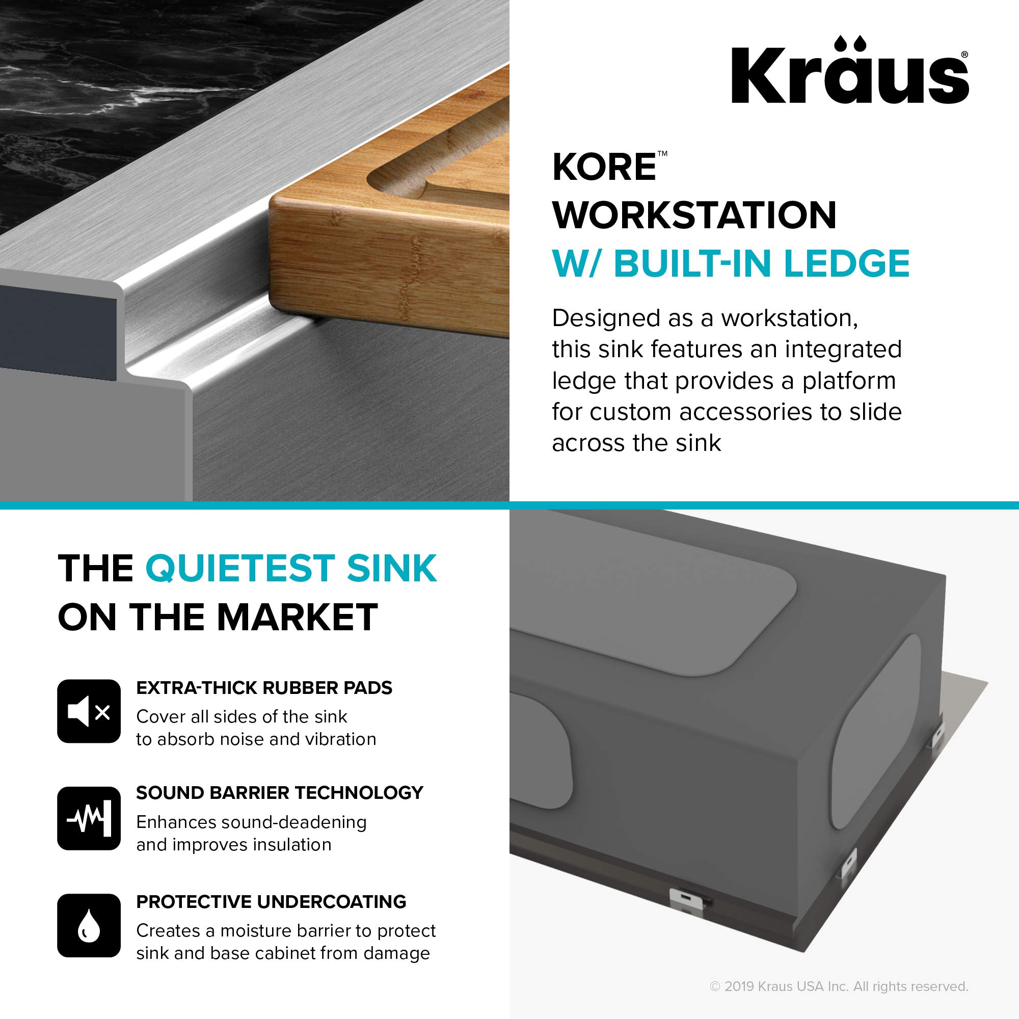 KRAUS Kore 30-inch Drop-In 16 Gauge Stainless Steel Single Bowl Kitchen Sink with WasteGuard Garbage Disposal & Accessories (5-Pack) - Perfect for Modern Kitchens, Restaurants & Food Prep Areas