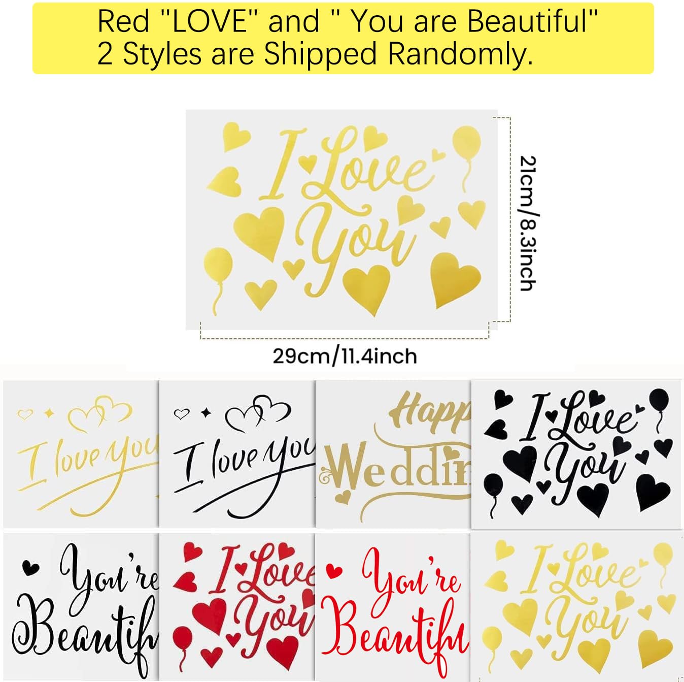 VIDELLY 8-Piece I Love You Balloon Stickers - DIY Balloon Decoration Stickers for Birthday Parties, Weddings, Valentine's Day & Anniversary Decor - Waterproof Vinyl Letter Balloon Decals for Wall, Windows, Gifts & Scrapbooking