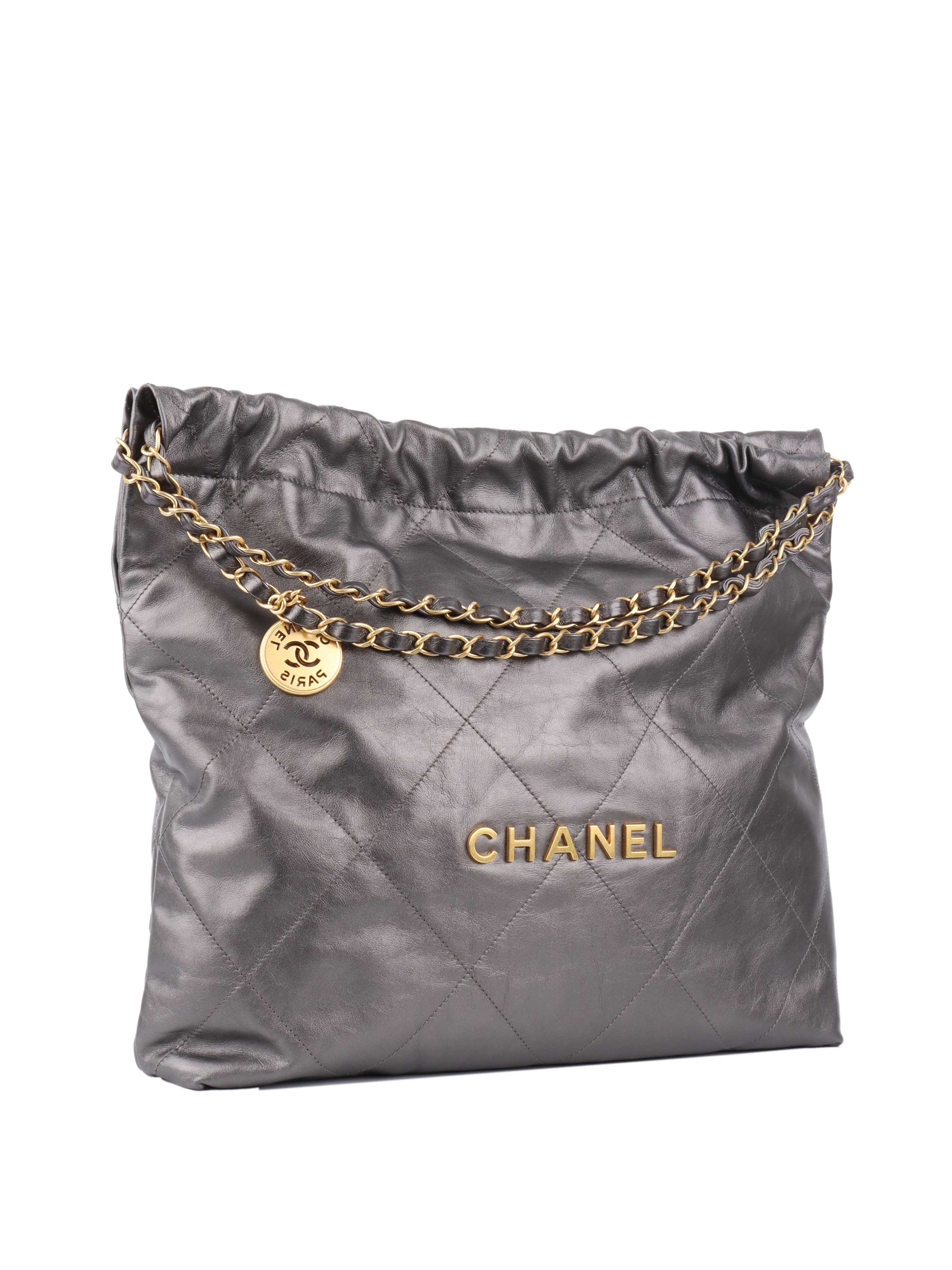 Chanel Metallic Dark Grey 22 Bag - Luxury Designer Handbag for Women | Perfect for Evening Events, Parties & Special Occasions
