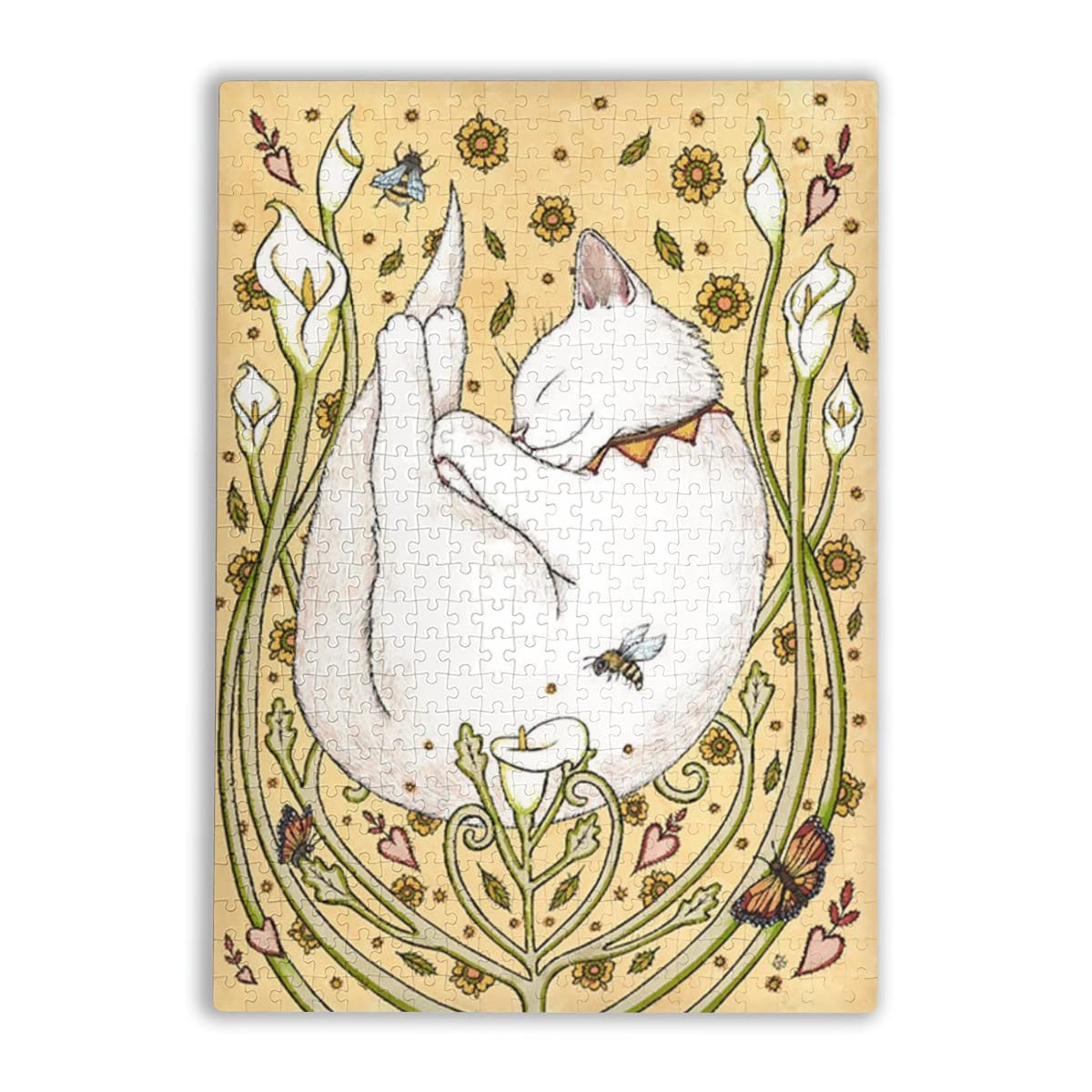 1000 Piece Jigsaw Puzzle for Adults - Bee & White Cat Lovers Gift with Butterflies Design, Large Educational Wooden Puzzle for Stress Relief, Home Decor & Family Game Night (Great Gift for Kids & Adults)