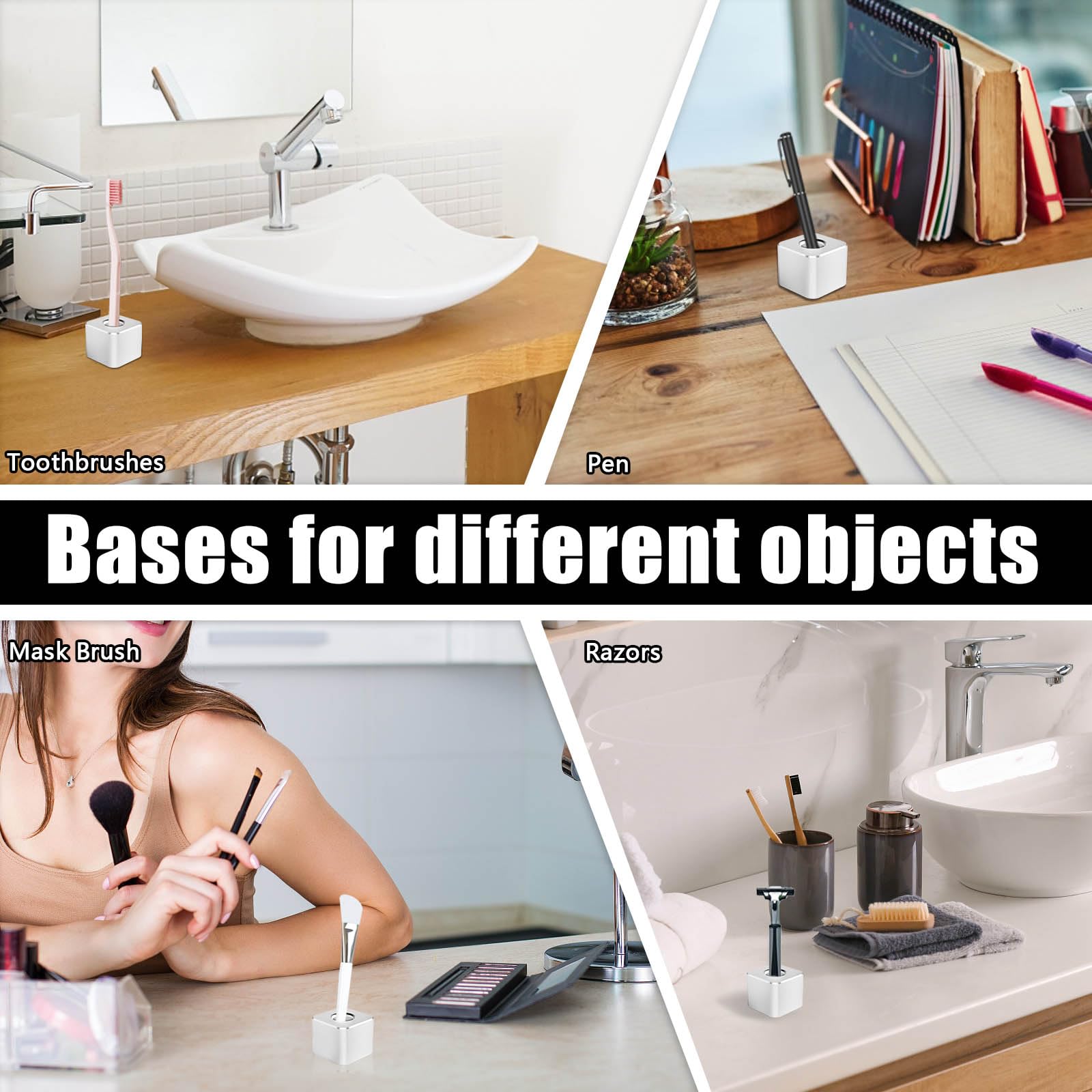 2 Pack Aluminum Pen Holder Stand - Single Pen Display Base, Small Metal Desk Organizer for Office, Home, or School - Perfect for Fountain Pens, Ballpoints & Markers (Silver)