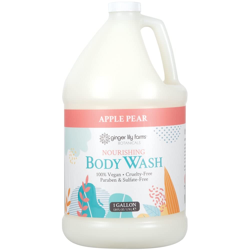 Ginger Lily Farms Botanicals Nourishing Body Wash - 100% Vegan & Cruelty-Free, Apple Pear Fragrance, 1 Gallon Refill (128 fl oz) for Sensitive Skin - Perfect for Daily Shower, Spa & Relaxation at Home