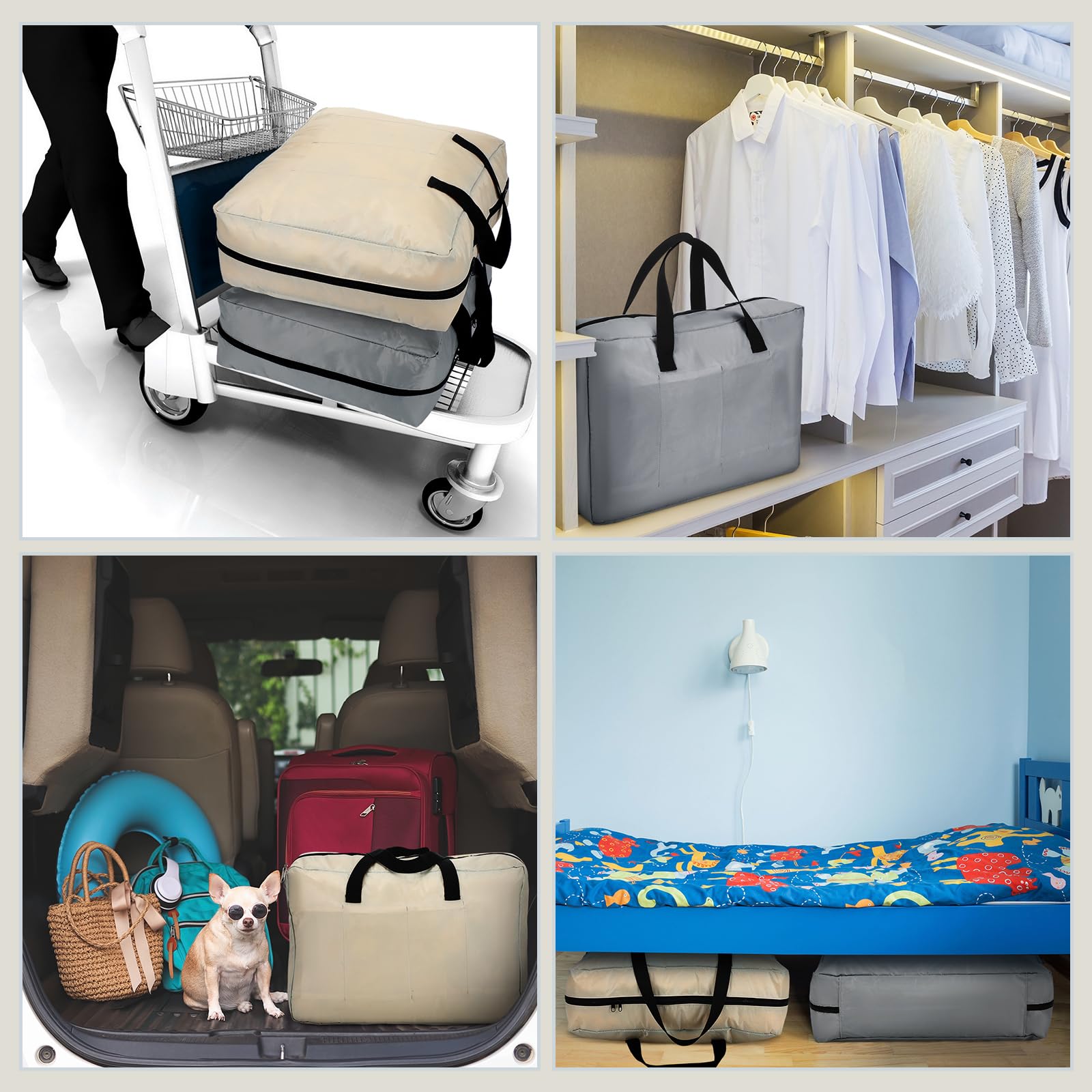 2 Pcs Light Gray & Beige Travel Shoe Bags with Handles - Portable Shoe Organizer for Luggage, Gym, or Vacation - Perfect for Sneakers, Heels & Sandals Storage