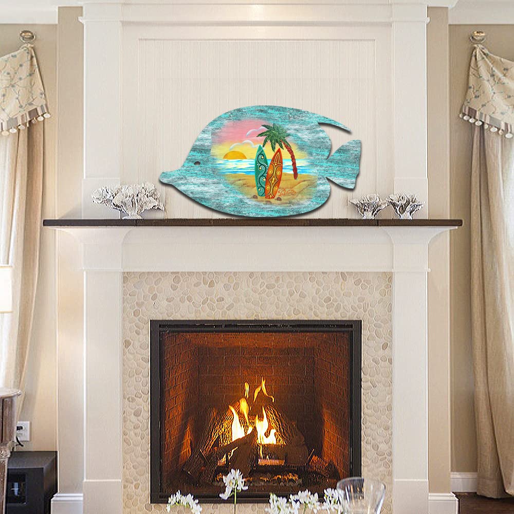 Coastal Beach Decor - Handcrafted Wooden Fish Door Hanger Wall Art - Nautical Home Decor for Bathroom, Bedroom, or Porch - Perfect Beach House Gift (8198527H)
