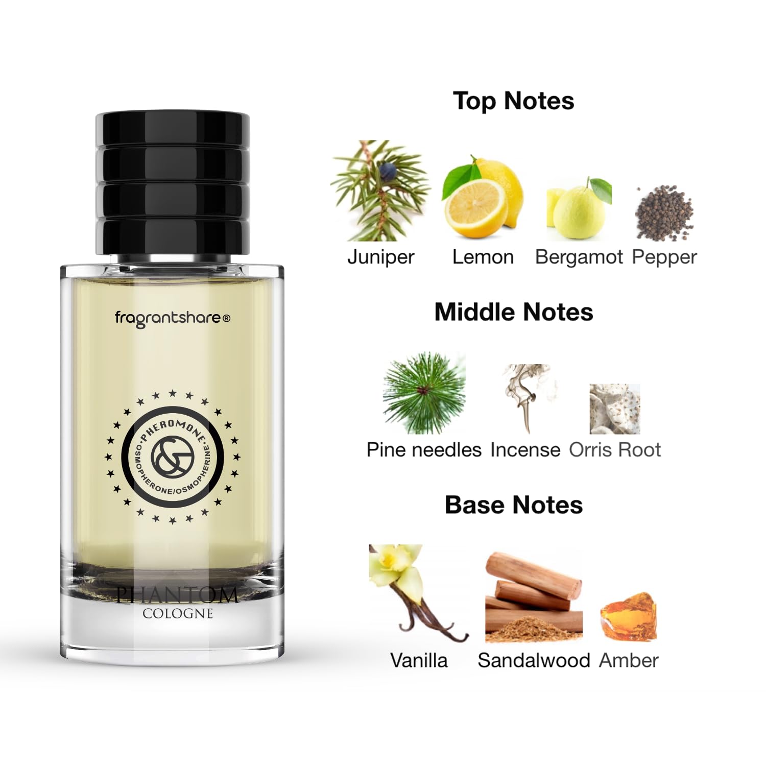 Phantom Cologne for Men & Women - Original Pheromone Perfume Oil, 1.67oz/50mL, Woody Aromatic Fougère Scent | Long-Lasting Fragrance for Date Night, Office & Special Occasions