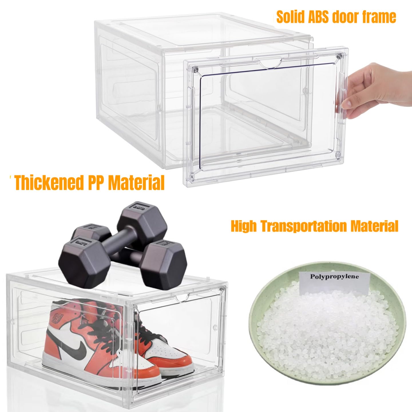 Clear Plastic Stackable Shoe Storage Boxes with Magnetic Door - 8 Pack Thick Sturdy Drop Front Shoe Organizer for Sneakers Display - Easy Assembly Extra Large White - Perfect for Closet Organization & Sneaker Collection Display