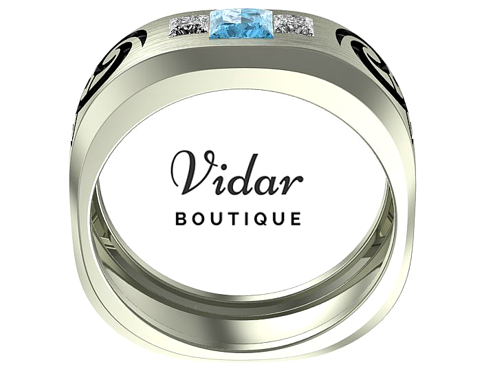 Handcrafted Tribal Men's Aquamarine Wedding Band - Sterling Silver or Tungsten Carbide - Perfect for Engagement, Anniversary & Special Occasions