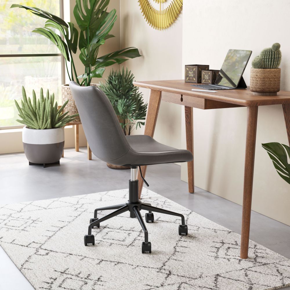 Zuo Modern Byron Office Leather Armless Chair - Ergonomic Executive Desk Chair for Home & Office Workspace - Comfortable Leather Task Chair for Professionals
