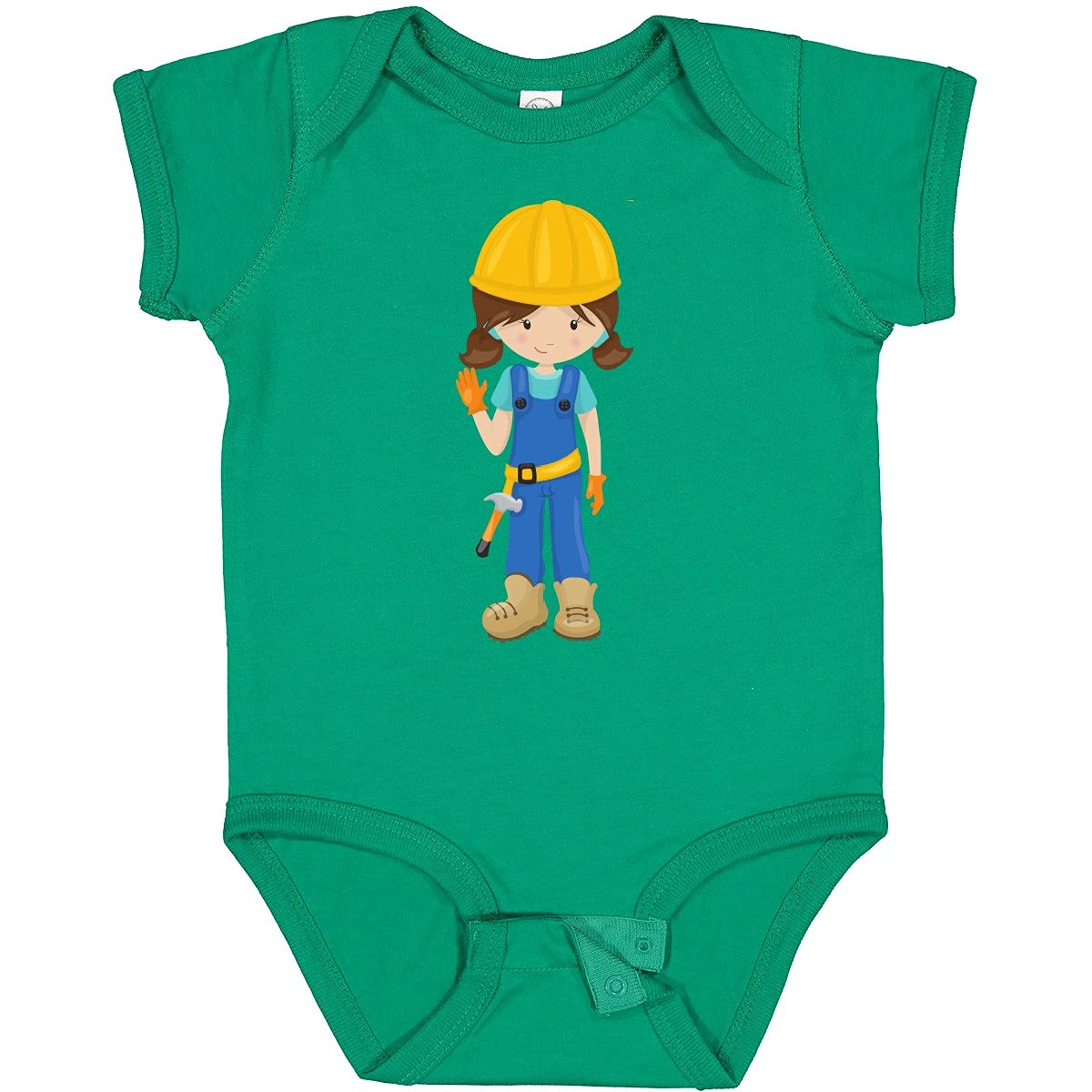 Inktastic Construction Girl Baby Bodysuit - Cute Brown Hair Toddler Hammer Design for Playtime & Construction Theme Parties