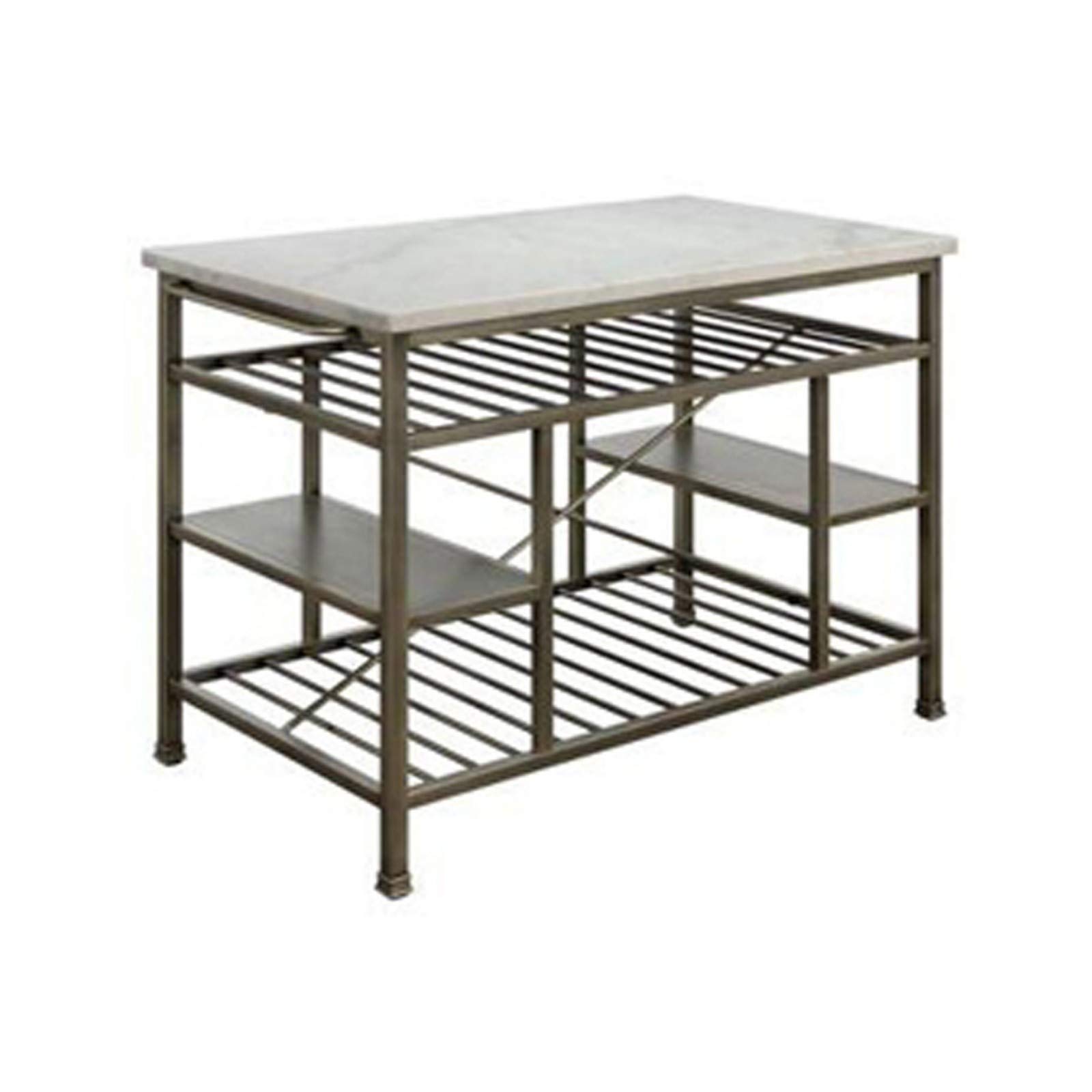 Lanzo Kitchen Island Cart with Marble Top & Antique Pewter Finish - Mobile Serving Cart with Storage for Kitchen, Dining Room & Entertaining | Rolling Kitchen Counter for Food Prep, Buffet Serving & Extra Counter Space