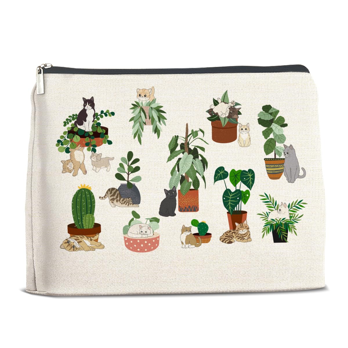 YeleY Black Cat Makeup Bag - Cute Cosmetic Pouch for Cat Lovers & Plant Enthusiasts - Perfect Gift for Women, Cat Moms - Waterproof Zippered Travel Organizer for Makeup, Toiletries & Essentials