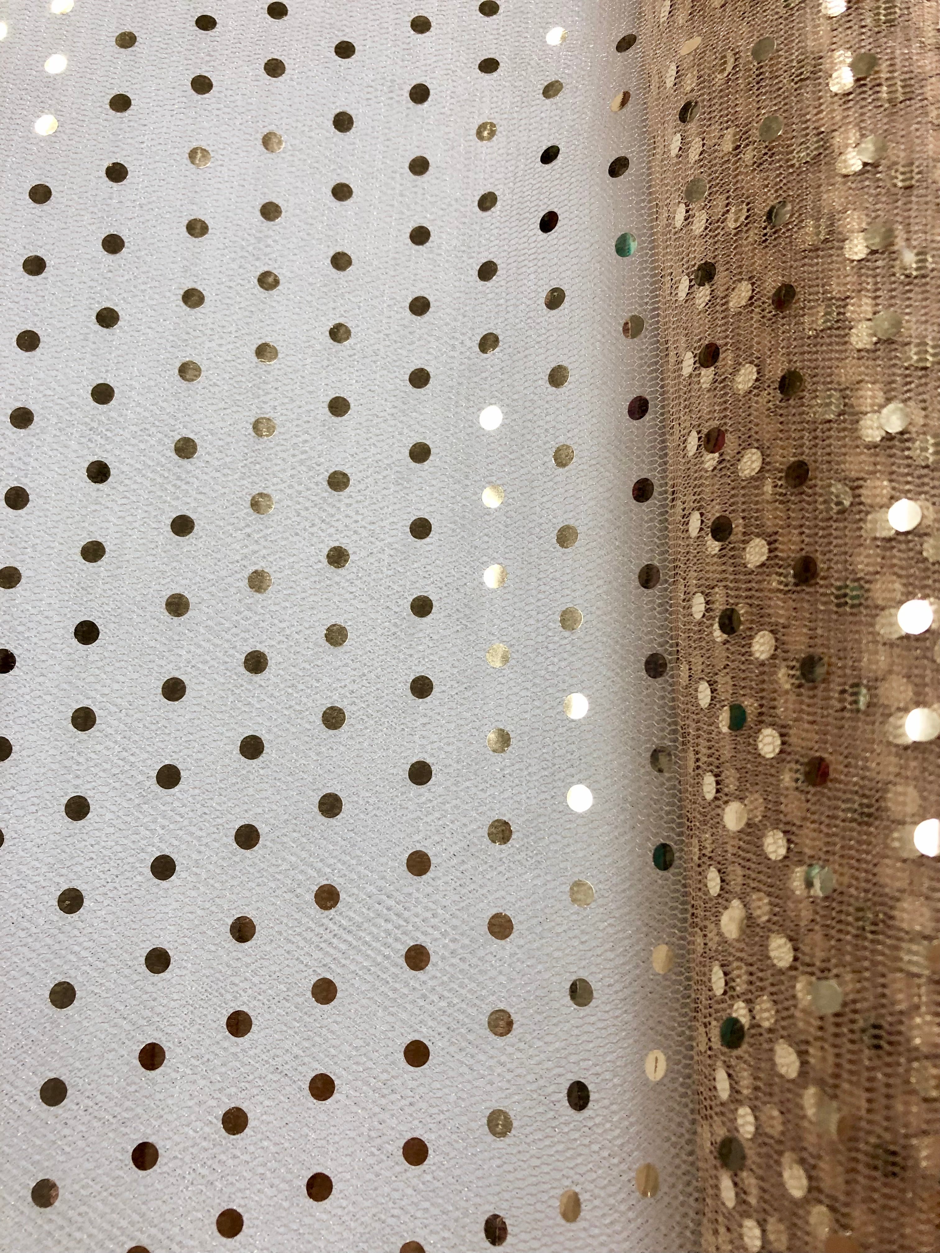Hologram Dot Tulle Fabric - 58/60 Inches Wide Beige with Gold Dots - Perfect for Wedding Decor, Party Backdrops, and DIY Craft Projects