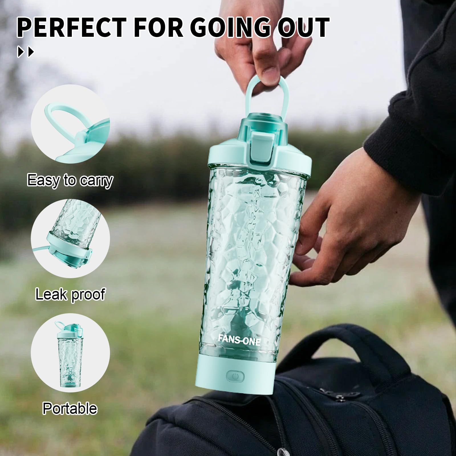 Electric Protein Shaker Bottle 24oz - USB Rechargeable Blender Cup with Tritan Material & Leak-Proof Lid - Portable Mixer for Protein Shakes, Smoothies & Meal Replacement - Perfect for Gym, Workout & Travel - Water Blue