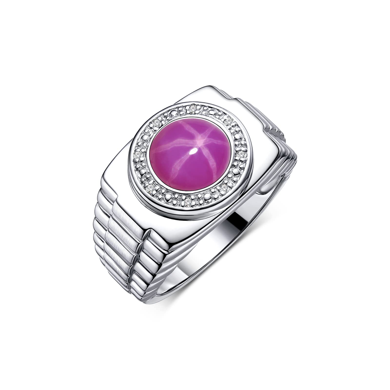 Rylos Men's Sterling Silver Round Cabochon Gemstone & Diamond Ring - Sizes 8-13, Designer Wedding Band & Fashion Jewelry for Gifts, Anniversaries & Special Occasions