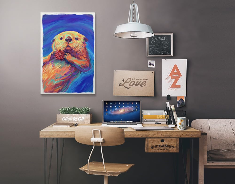 Lantern Press Sea Otter Wall Art - 16x24 Inch Wrapped Canvas Print - Vibrant Coastal Home Decor for Living Room, Bedroom & Office