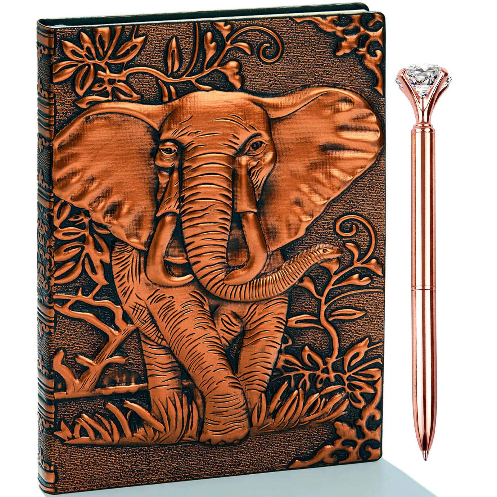Vintage 3D Elephant Leather Journal Notebook with Pen Set - Handmade Antique Leather Writing Notepad, Sketchbook & Travel Diary - Perfect Gift for Men & Women - Ideal for Journaling, Note Taking, and Travel Adventures