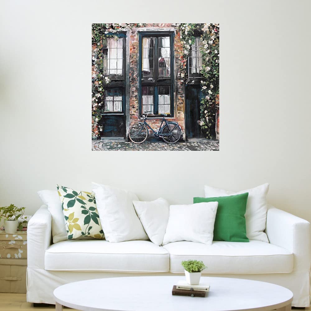 Bicycle Fine Art Canvas Wall Decor - Hand Painted Modern Abstract Painting for Living Room, Bedroom, Office & More - Ready to Hang 32x32 Inch - Perfect for Home, Cafe & Restaurant Decor