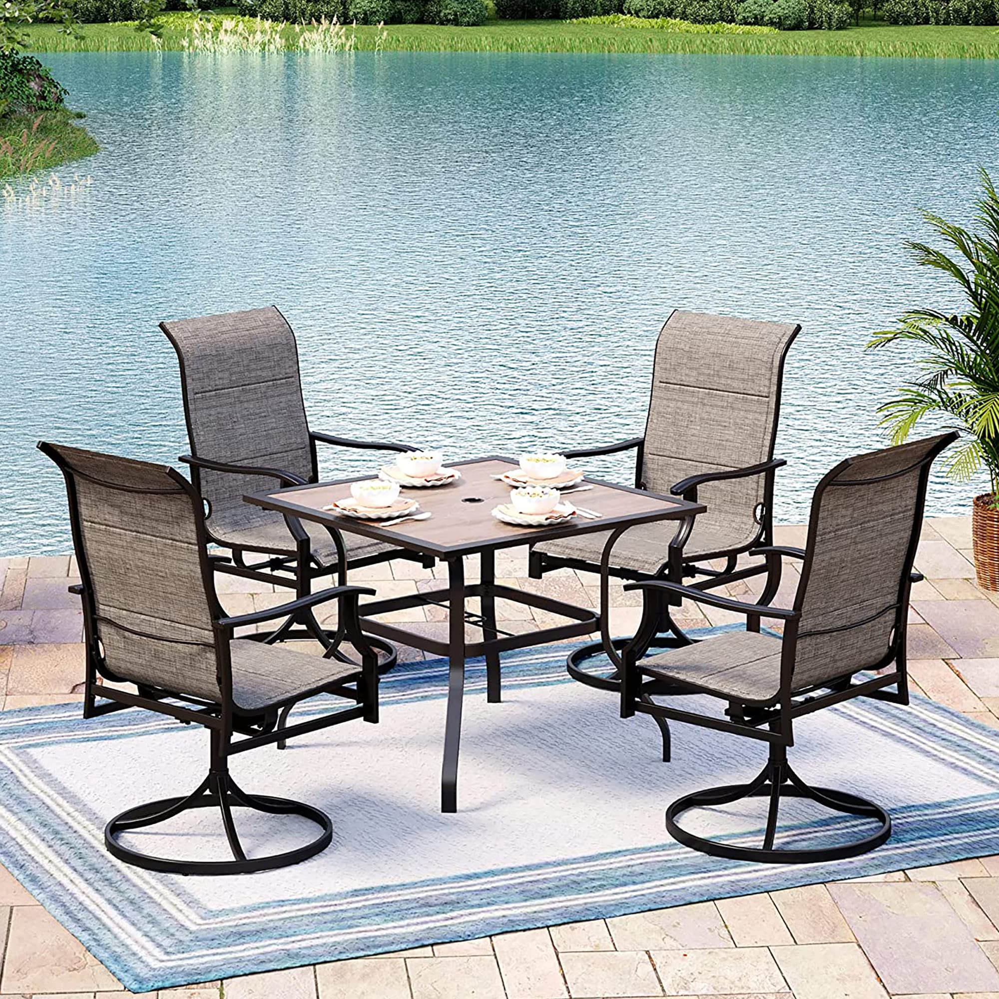 5-Piece Outdoor Patio Dining Set with 4 Swivel Textilene Chairs & 37