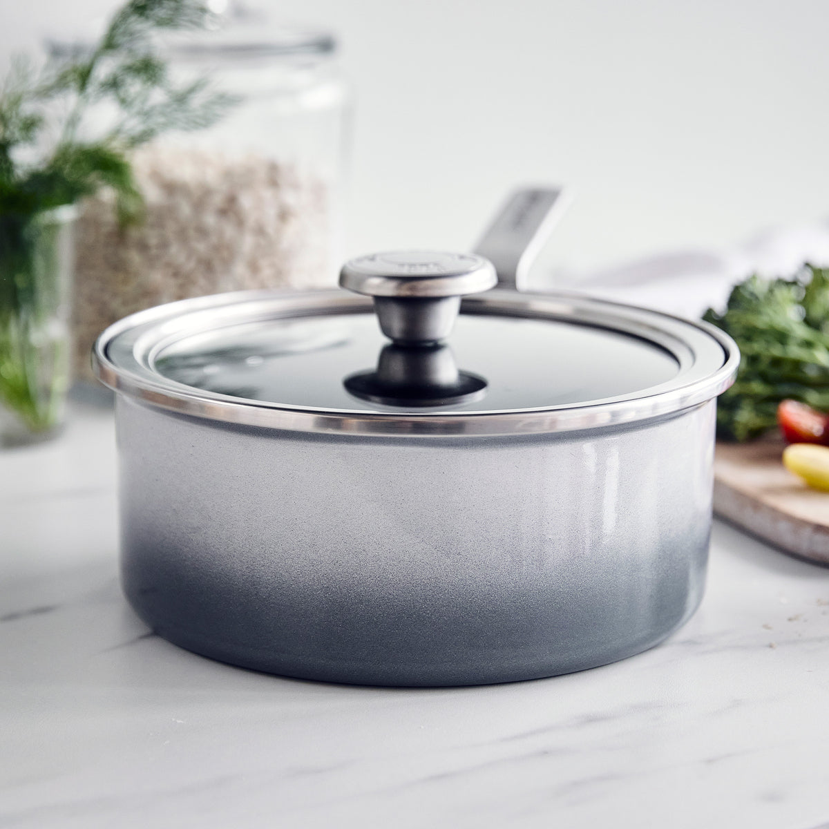 Premium Merten & Storck 2.5 Quart Enameled Steel Core Saucepan with Glass Lid - Durable Cloud Gray Cookware for Sauces, Soups & Pasta | Perfect for Gas, Electric & Induction Stovetops | Ideal for Home Cooking & Professional Kitchens