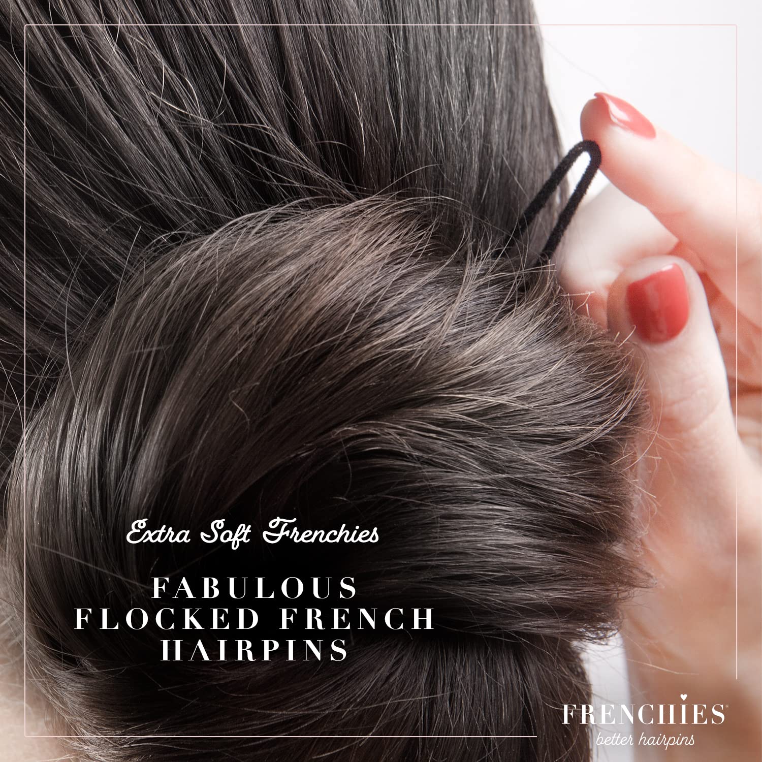 Frenchies Ultra Flocked Extra Soft French Twist Hair Pins - 20 Count Black | Secure Hair Pins for Buns, Updos, Hair Extensions & Wigs | Gentle Hold for All-Day Styling - Perfect for Weddings, Parties & Everyday Use