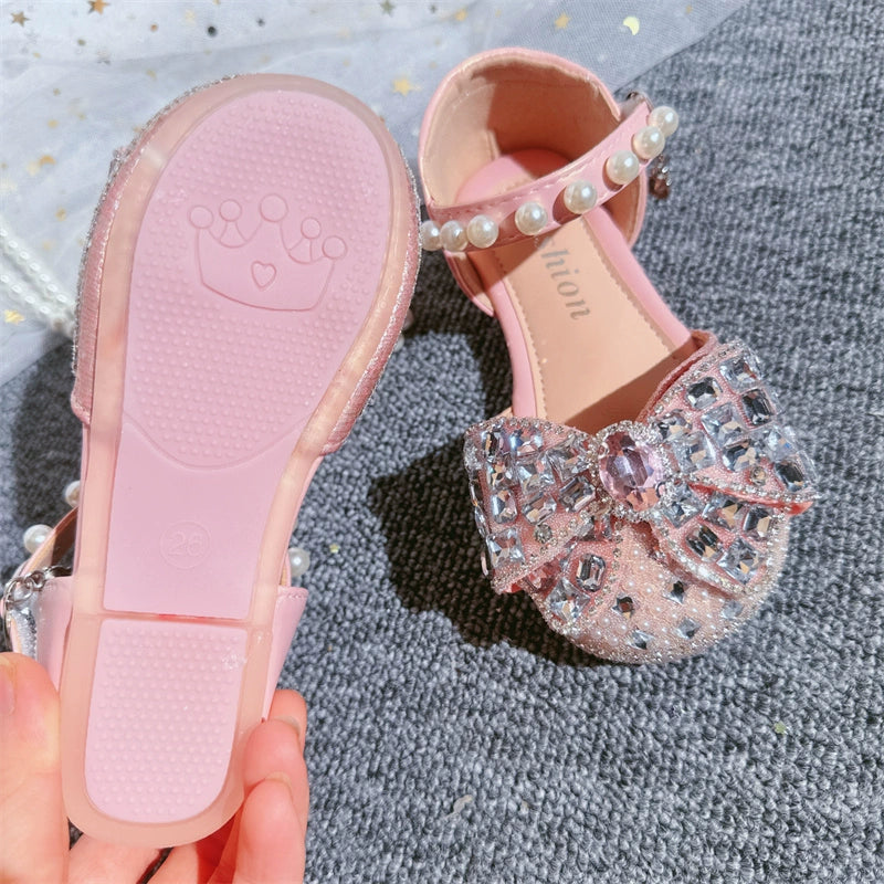 Adorable Pink Pearl Bow Knot Baby Shoes for Girls - Perfect for Summer Outfits, Parties & Photo Shoots