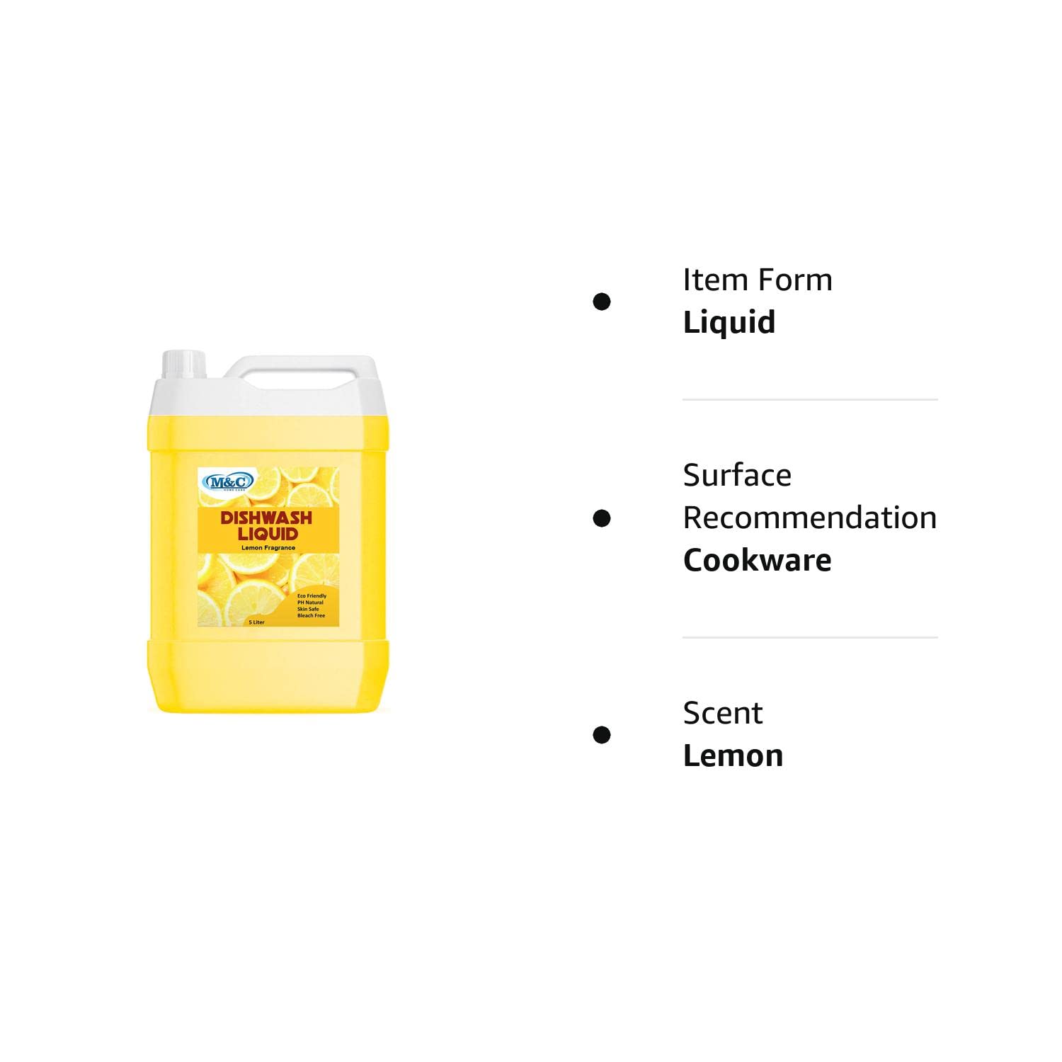M&C HOMECARE Antibacterial Dishwashing Liquid - Fast Cleaning Lemon Scented Dish Soap Gel (5L) - Perfect for Kitchen Utensils, Pans & Cookware - Ideal for Home, Restaurant & Commercial Use