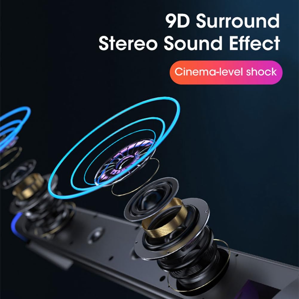 Rordigo 4D Soundbar with Subwoofer - Bluetooth Computer Speakers for PC, Laptop, Notebook - Stereo Audio for Music, Movies & Gaming (Black) - Perfect for Home Office & Entertainment Setup