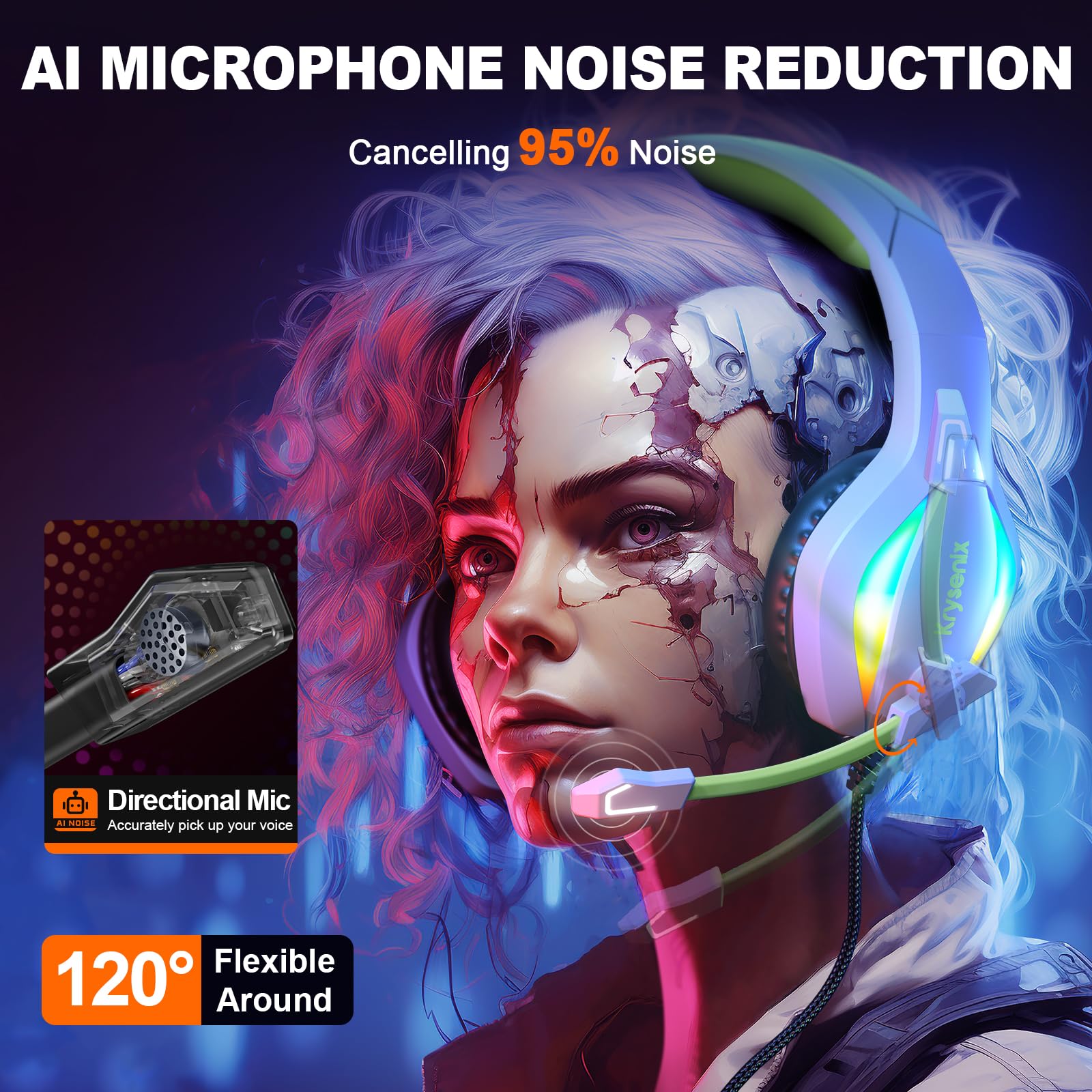 PG1 Gaming Headset with Microphone - Noise Cancelling Over-Ear Headphones for PS5, PS4, Xbox, PC, Nintendo Switch - RGB Lighting & 3.5mm Jack - Perfect for FPS Games, Streaming & Online Chatting