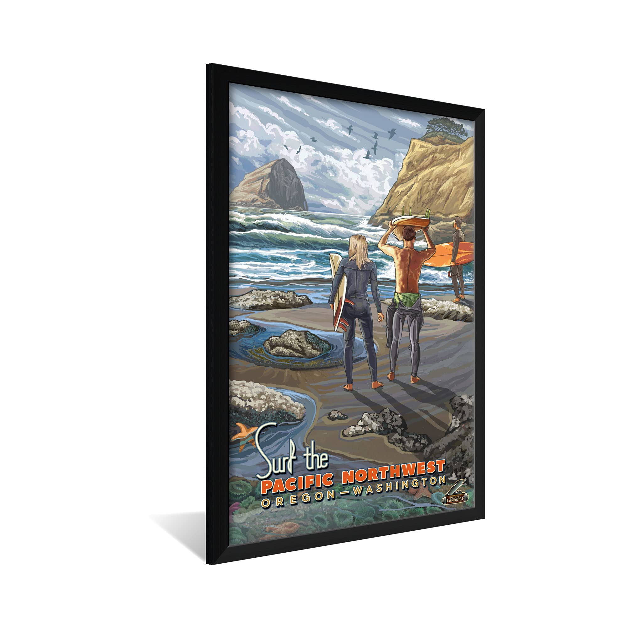 Professionally Framed Surf Pacific Northwest Art Print - Oregon & Washington Coastal Scene by Artist Paul A. Lanquist - 26x38 Inch Wall Decor - Perfect for Beach House, Living Room or Office