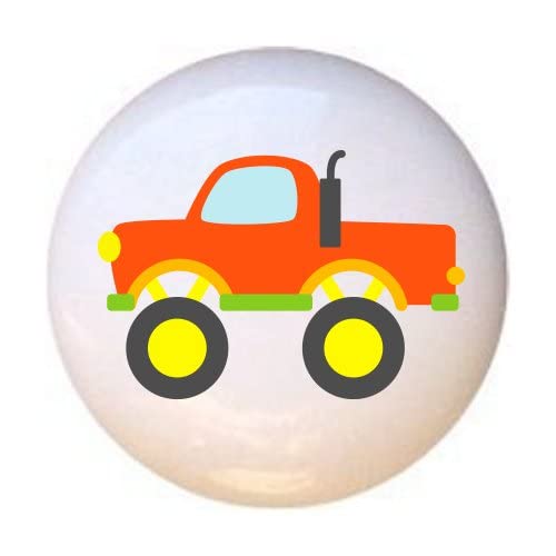 PP Kids Decorative Ceramic Dresser Drawer Pulls & Cabinet Knobs - Monster Truck Design for Children's Room Furniture (Perfect for Nursery, Bedroom, and Playroom Decor)