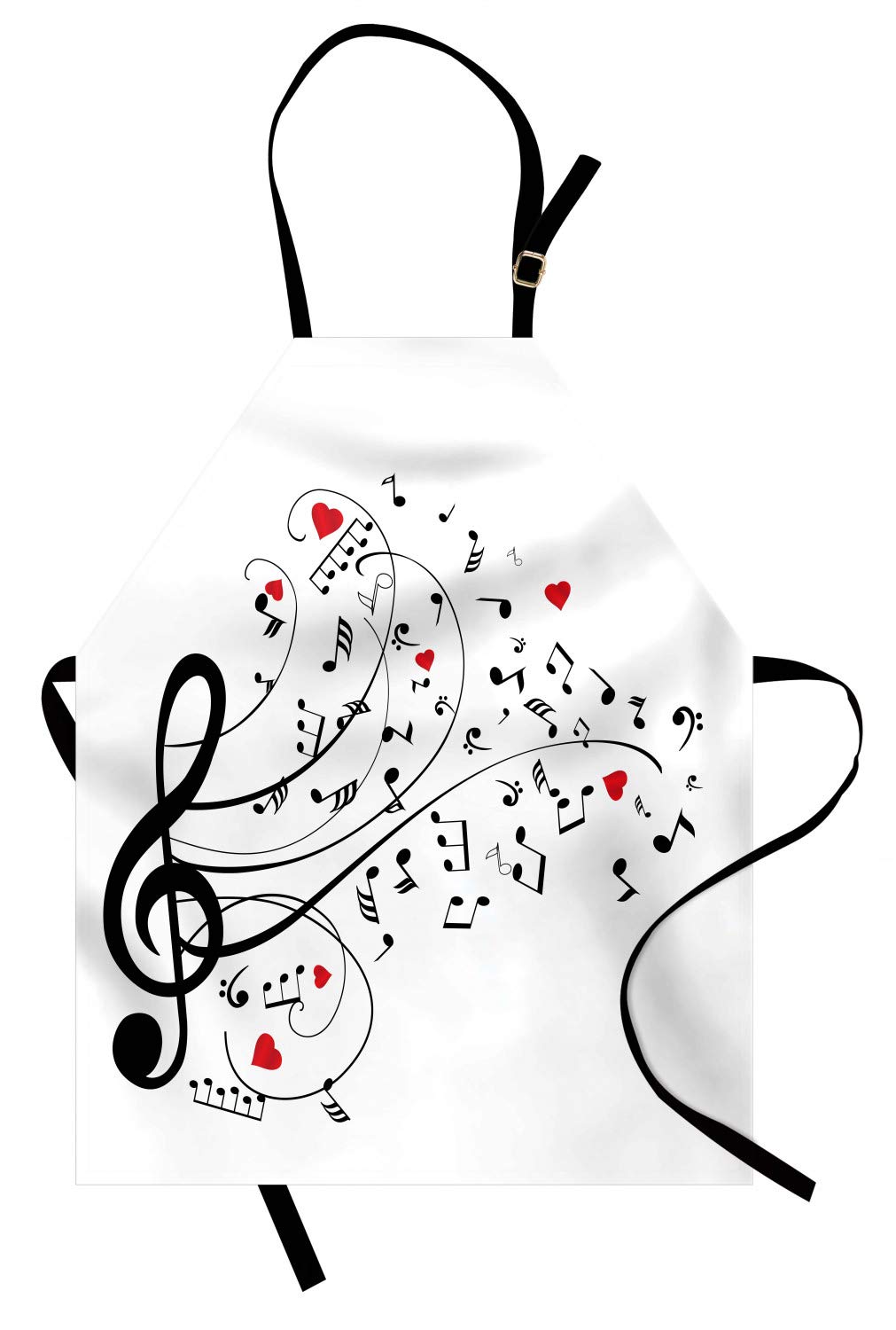 Ambesonne Music Themed Apron - Unisex Adjustable Kitchen Bib for Cooking, Baking & Gardening - Treble Clef & Music Notes Design on White & Dark Coral - Perfect for Musicians, Chefs & Music Lovers