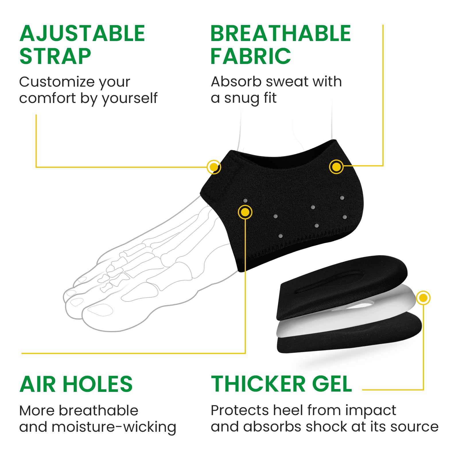 **Plantar Fasciitis Gel Heel Protectors - Bukihome Heel Cups for Women & Men - Pain Relief for Heel Spurs & Achilles Tendonitis - Heel Inserts for Dry Cracked Heels - Cushion Support (Men 5-8 | Women 4.5-9, Black) - Perfect for Running, Walking & Work Comfort**